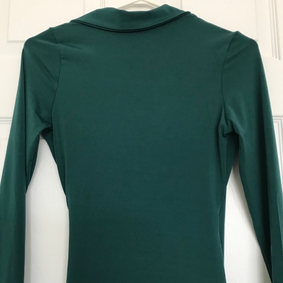 FOREVER 21 Collar Up V-Neck Wrap Bodycon Dress XS Royal Green Long Sleeve - Picture 8 of 12